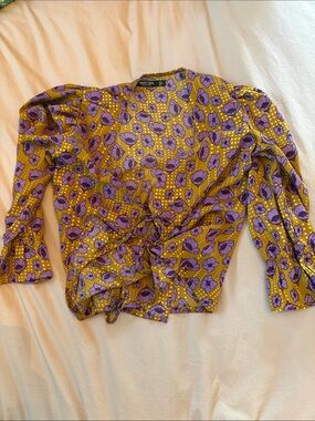 Nasty Gal Mustard and Purple Floral Tie-Front Blouse